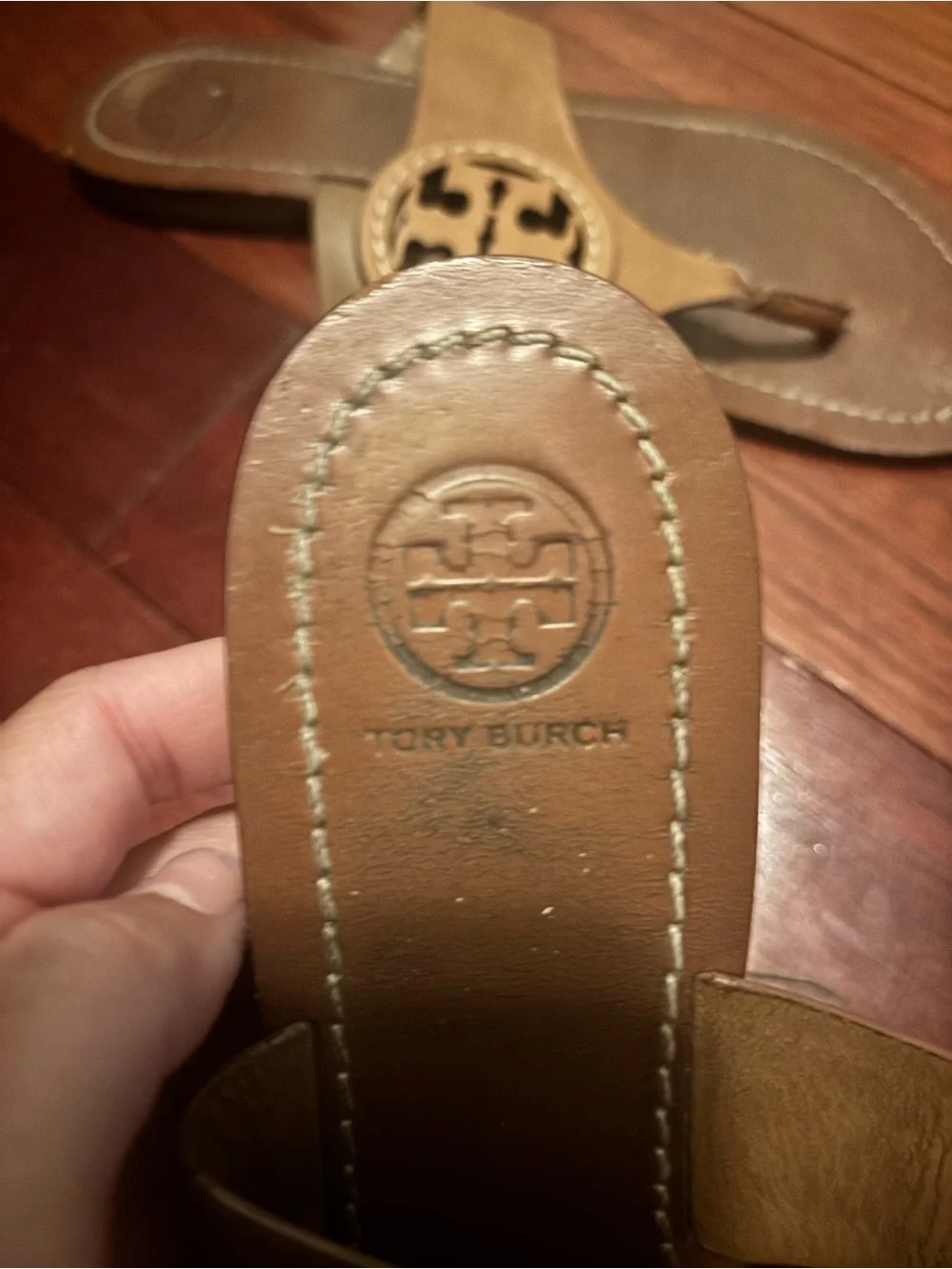 Tory Burch Leather Logo Thong Sandals in Tan